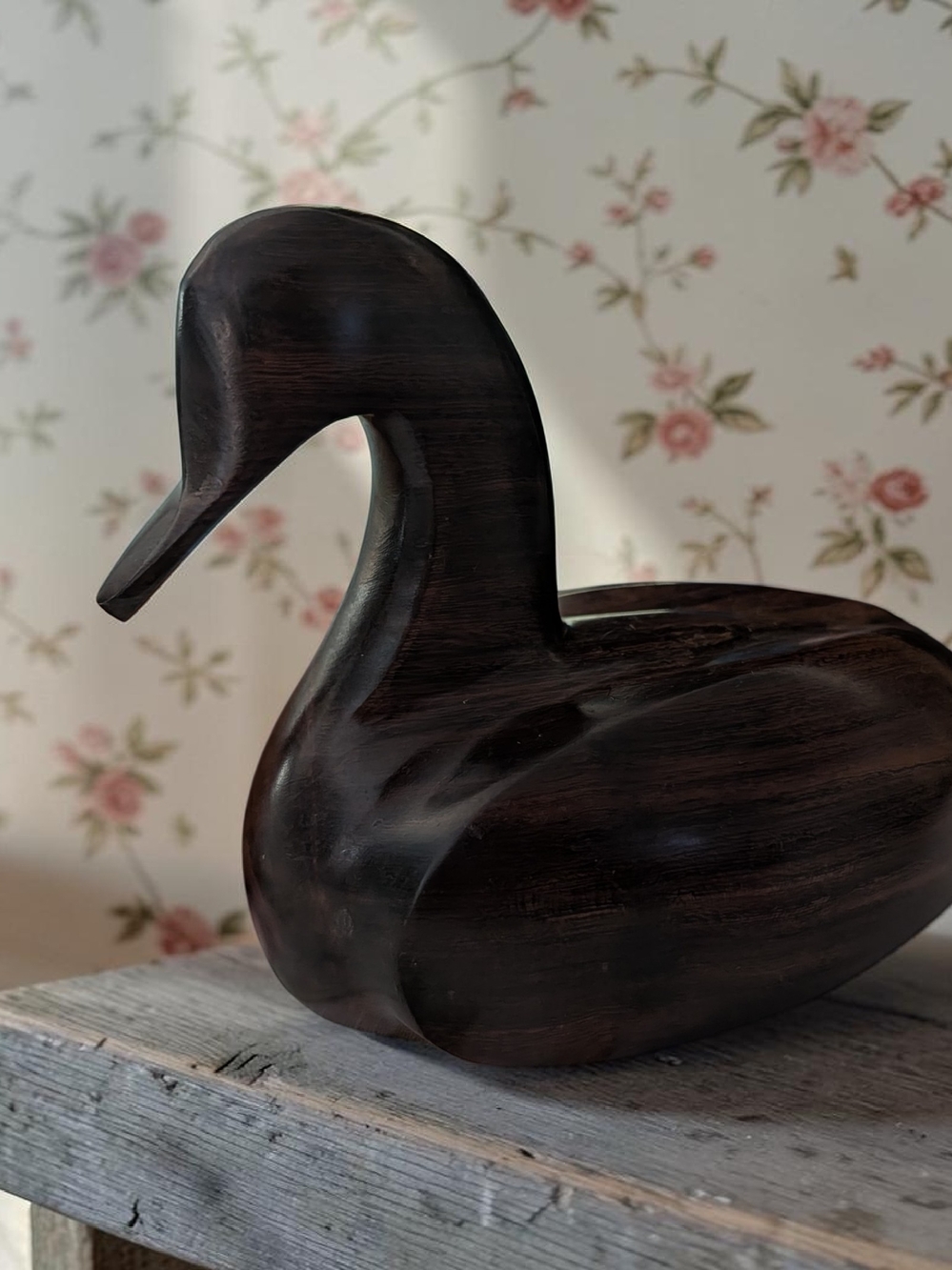 Vintage Dark Wood Duck Figurine | Heavy Hand-Carved Style | Rustic Cabin Decor